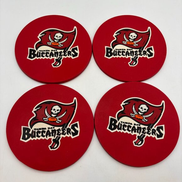 NFL Tampa Bay Buccaneers Football Flag Logo Set of Four Plastic Cup Coasters - Picture 5 of 11